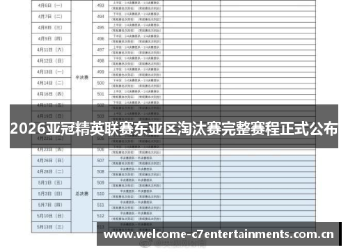 2026亚冠精英联赛东亚区淘汰赛完整赛程正式公布 2026亚冠精英联赛东亚区淘汰赛完整赛程正式公布