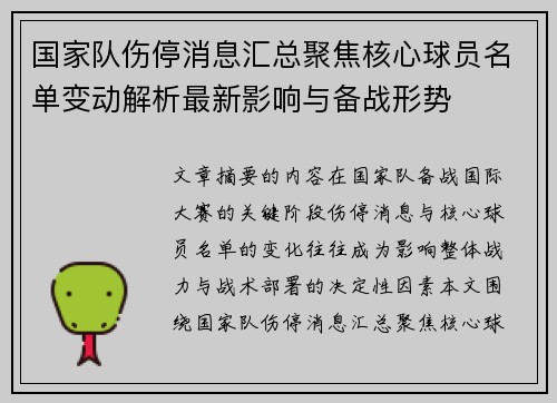 国家队伤停消息汇总聚焦核心球员名单变动解析最新影响与备战形势 国家队伤停消息汇总聚焦核心球员名单变动解析最新影响与备战形势